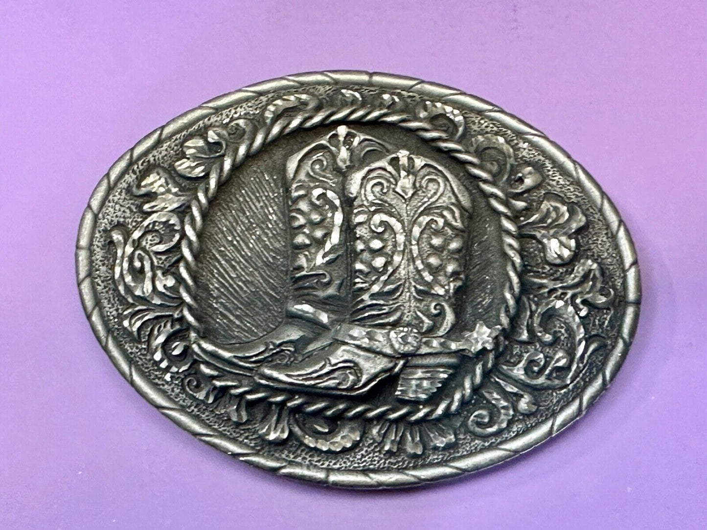 Vintage EGE '93 Rattlesnake Diamond Cut Pewter Belt Buckle Made In the USA