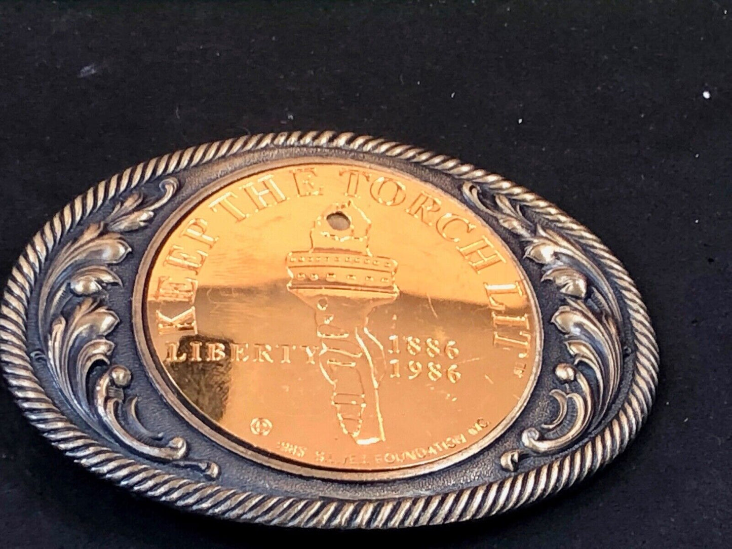 Vintage Coin Centerpiece Western Belt Buckle - Keep the torch lit - American