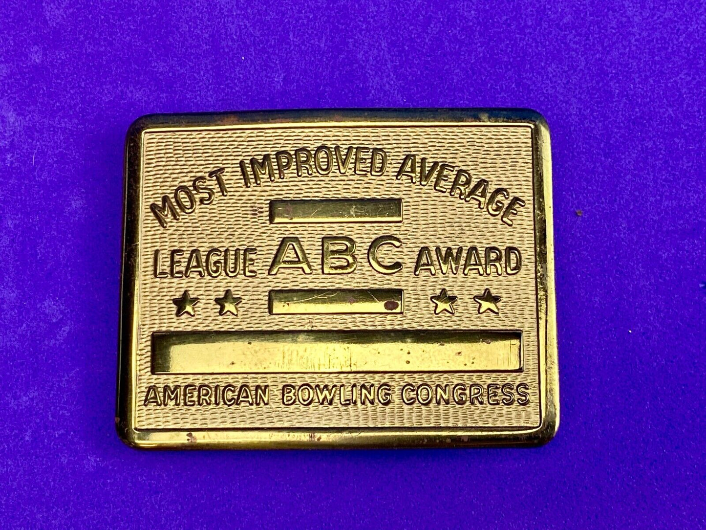 Vintage ABC American Bowling Congress League Award gold tone belt buckle