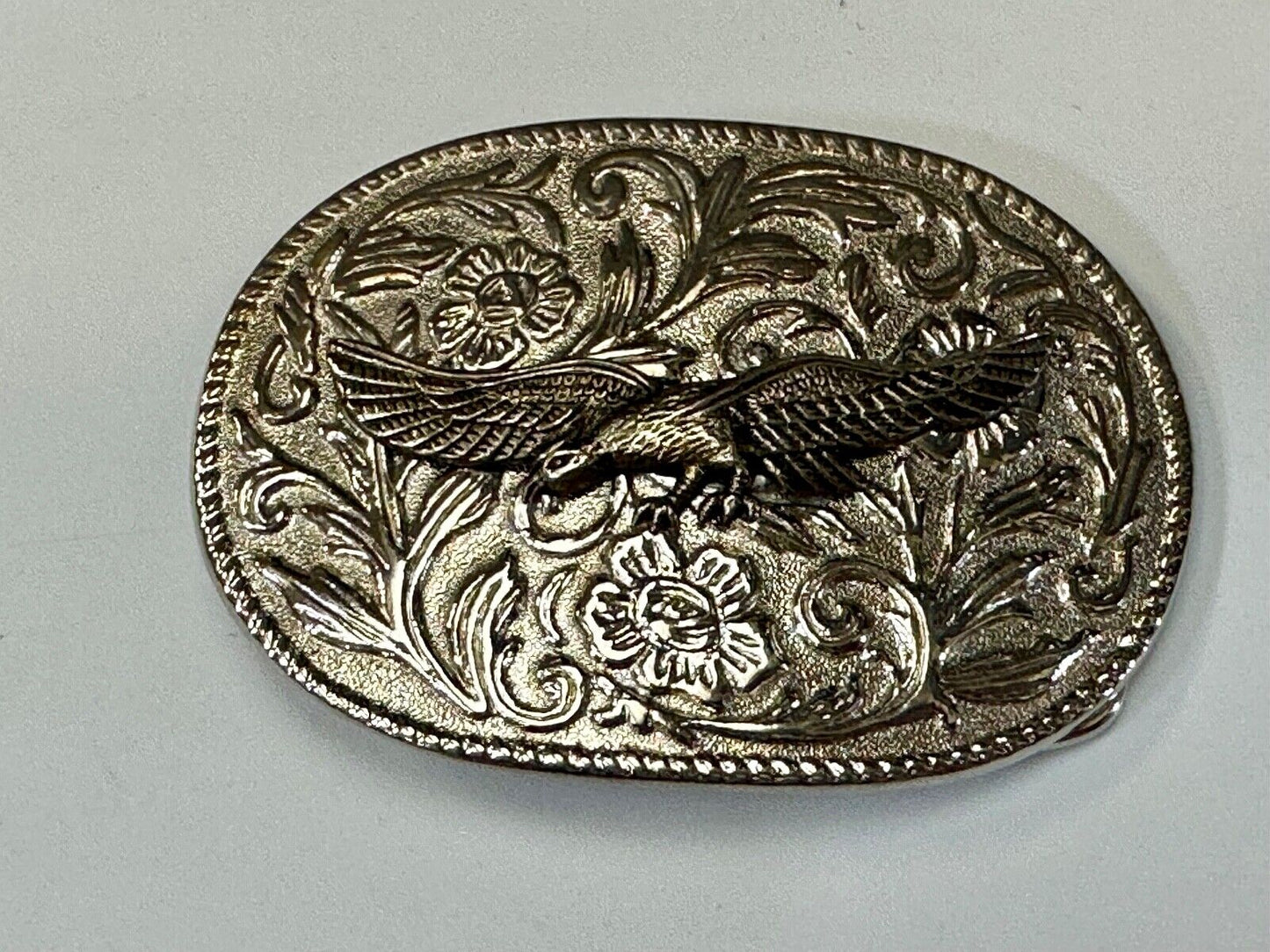 The Eagle Flying with Wings Wide Vintage two tone flower swirl belt buckle