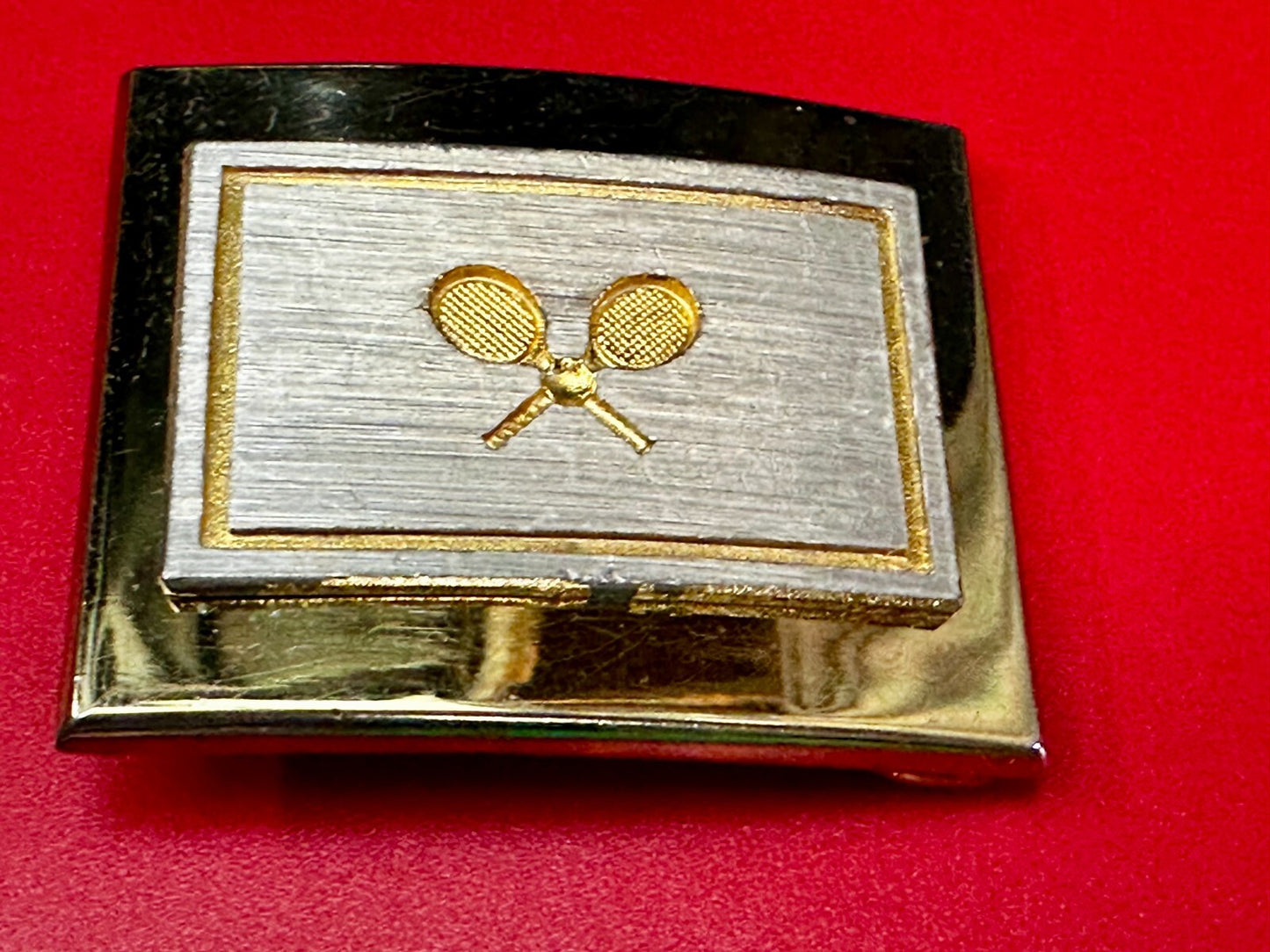 Tennis Racket Ball Sports Game Athlete Commemorative Gold Tone Small Belt Buckle