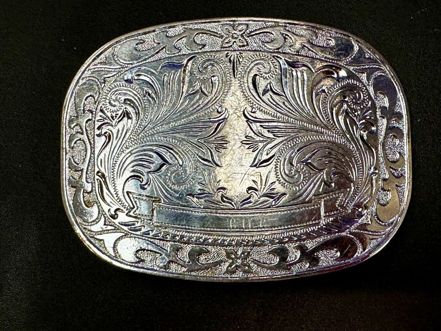 Vintage Award Ribbon Scroll Western Flower Swirl Design Used Belt Buckle