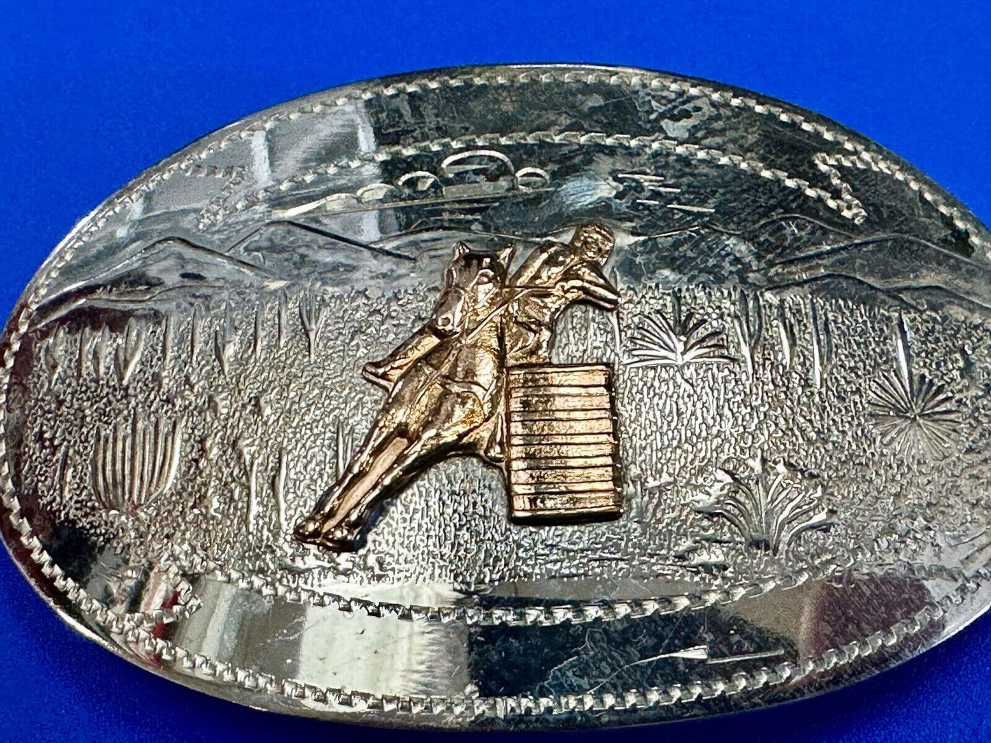 Vintage COMSTOCK CUTTING HORSE Hand Engraved German Silver Belt Buckle