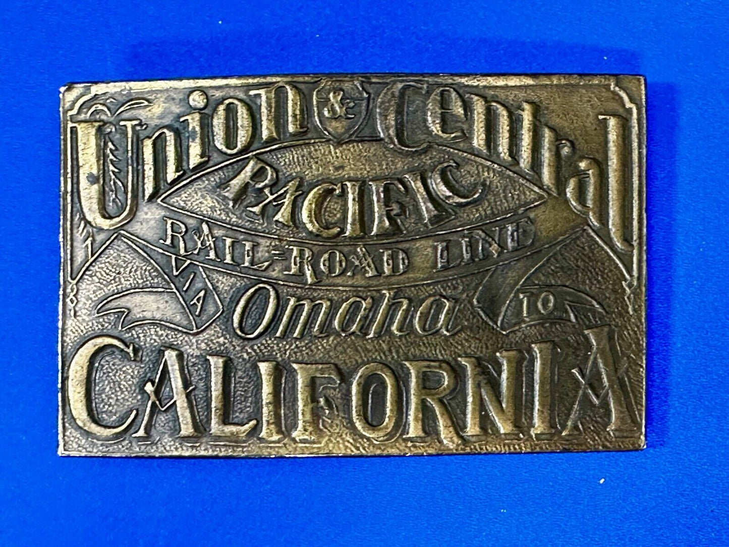 Union Central Pacific Railroad Line Omaha - California P-38 Bergamot Belt Buckle