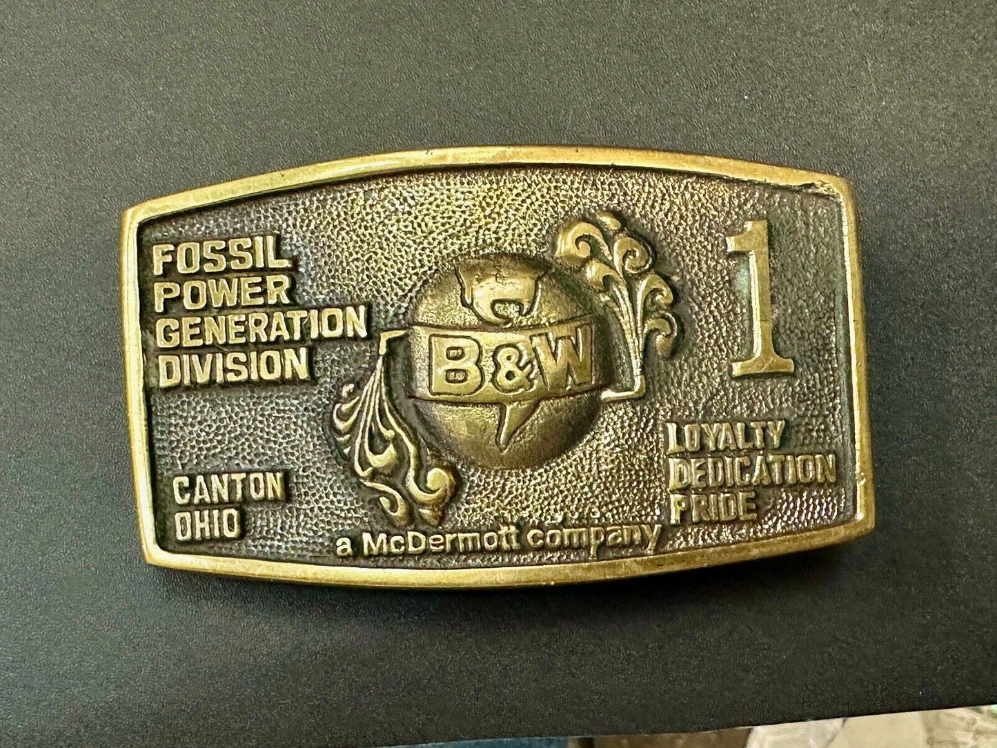 B&W FOSSIL POWER GENERATION DIVISION BRASS BELT BUCKLE by S. J. Broers Company