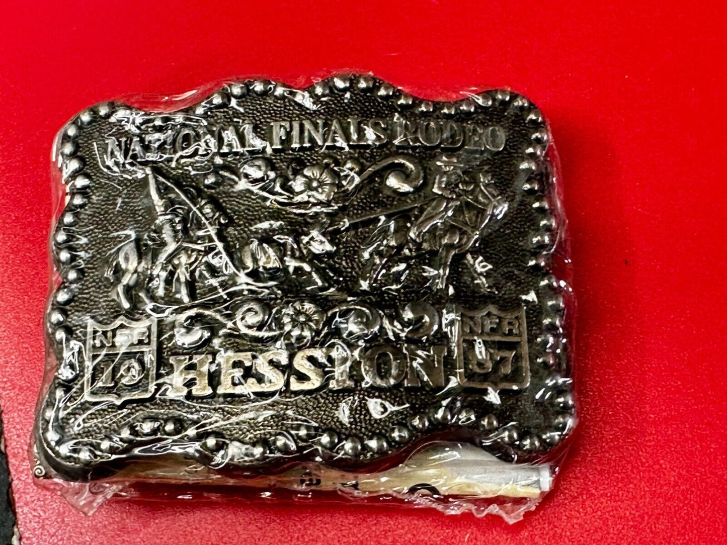 1987 Hesston National Finals Rodeo NFR Cowboys Youth Size NOS Belt Buckle