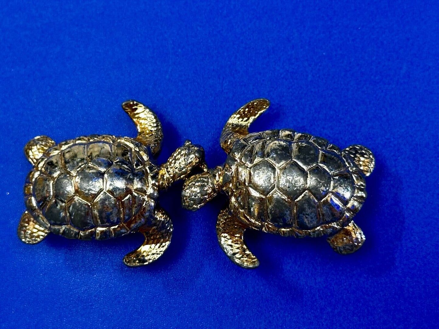 Turtle Tortoise Figural Two Piece Interlocking Gold Tone Vintage Belt Buckle