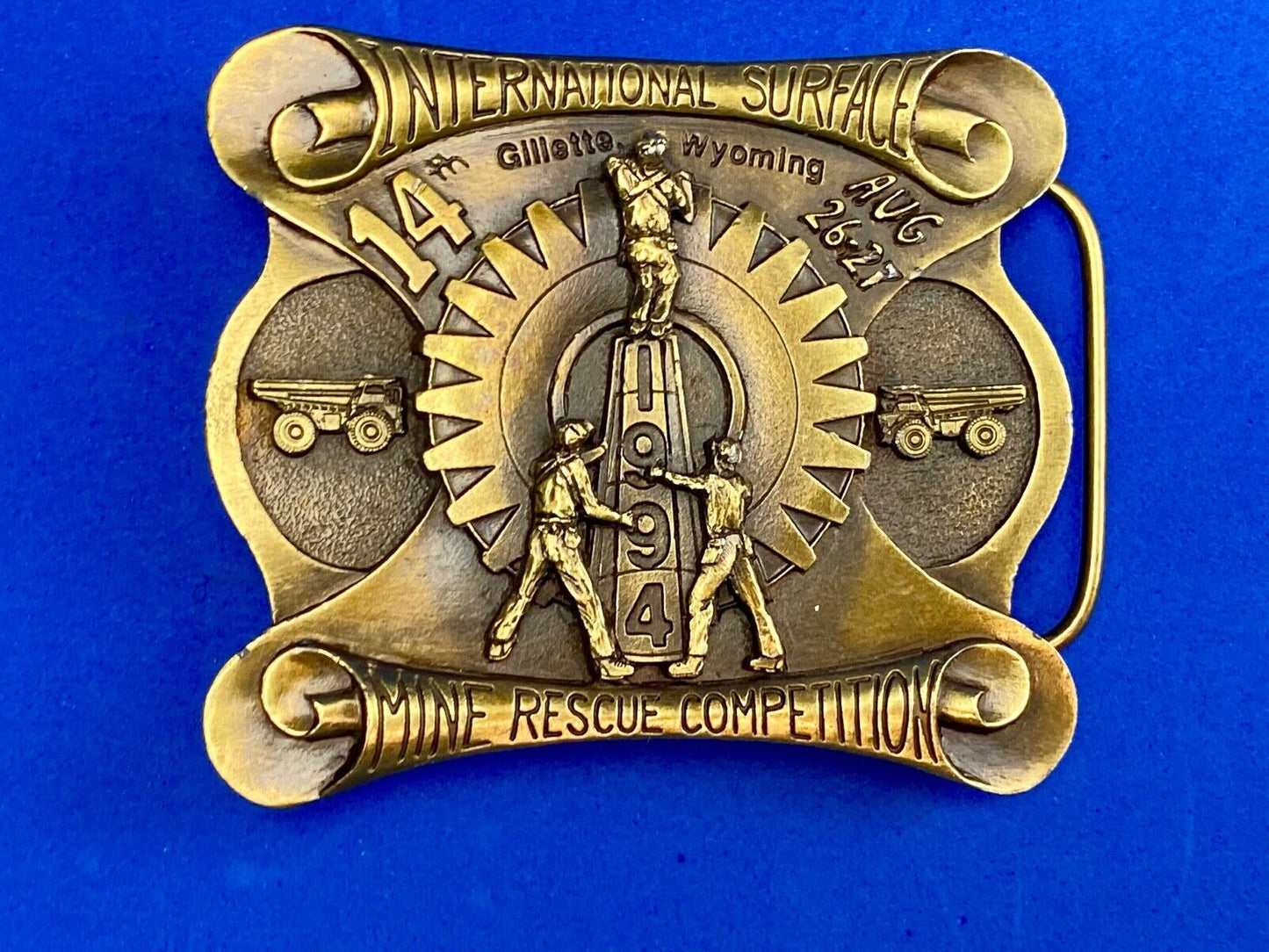 Vintage 1994 - International Surface Mine rescue competition belt buckle OWNCO