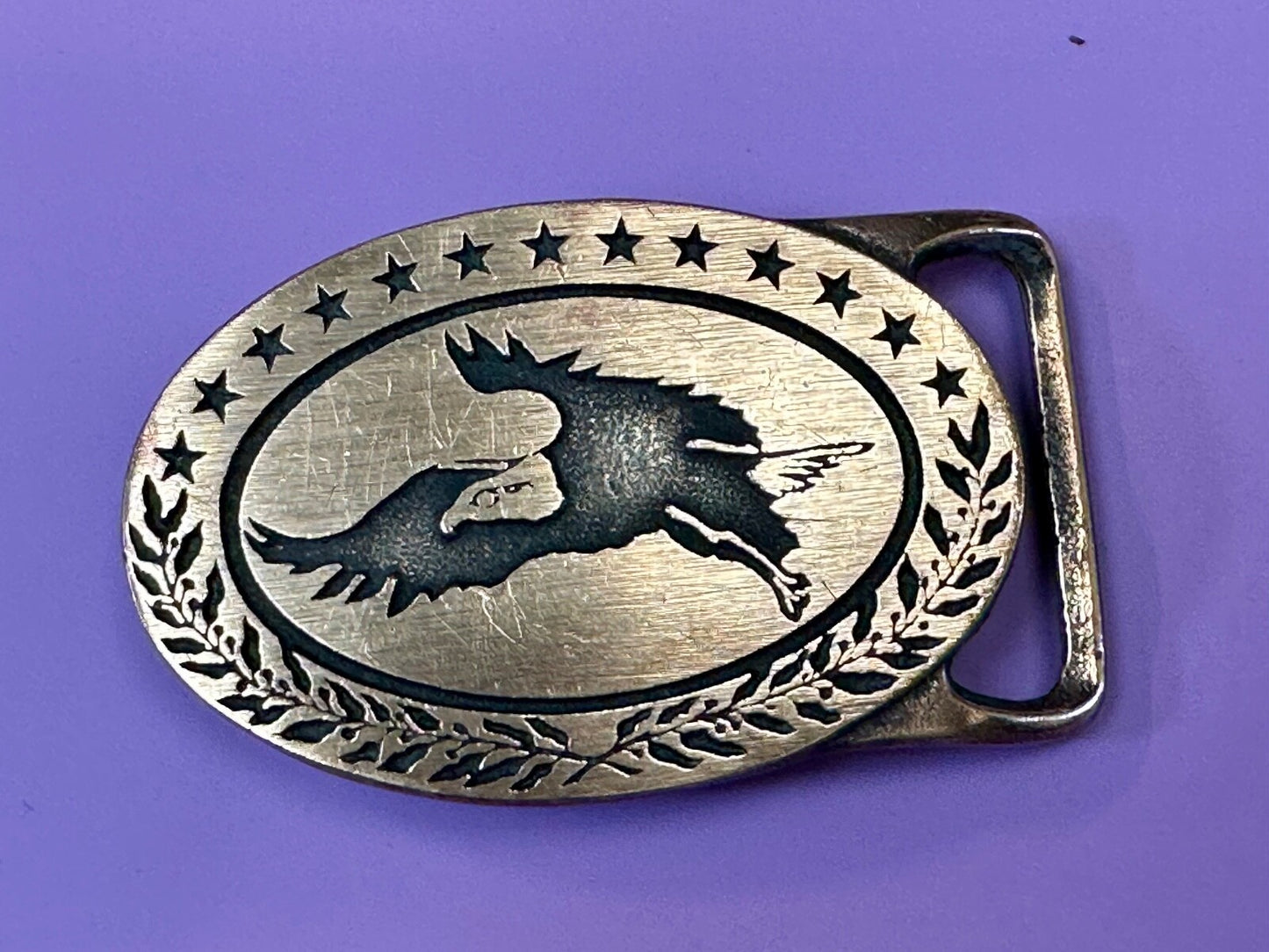 Bald Eagle Vintage Tech Ether Guild Hippy Style Solid Brass Belt Buckle
