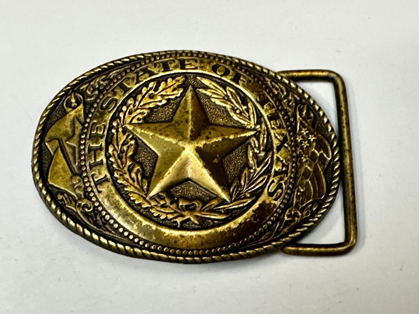 The Great State of Texas - Flag & Star Vintage SMALL USA made Belt Buckle