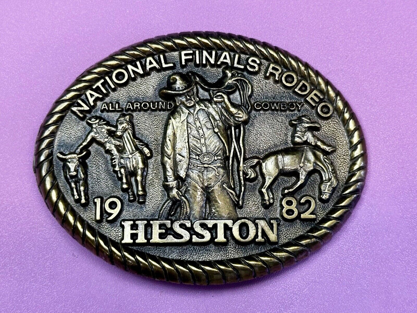 1982 Hesston NFR All Around Cowboy National Finals Rodeo Belt Buckle