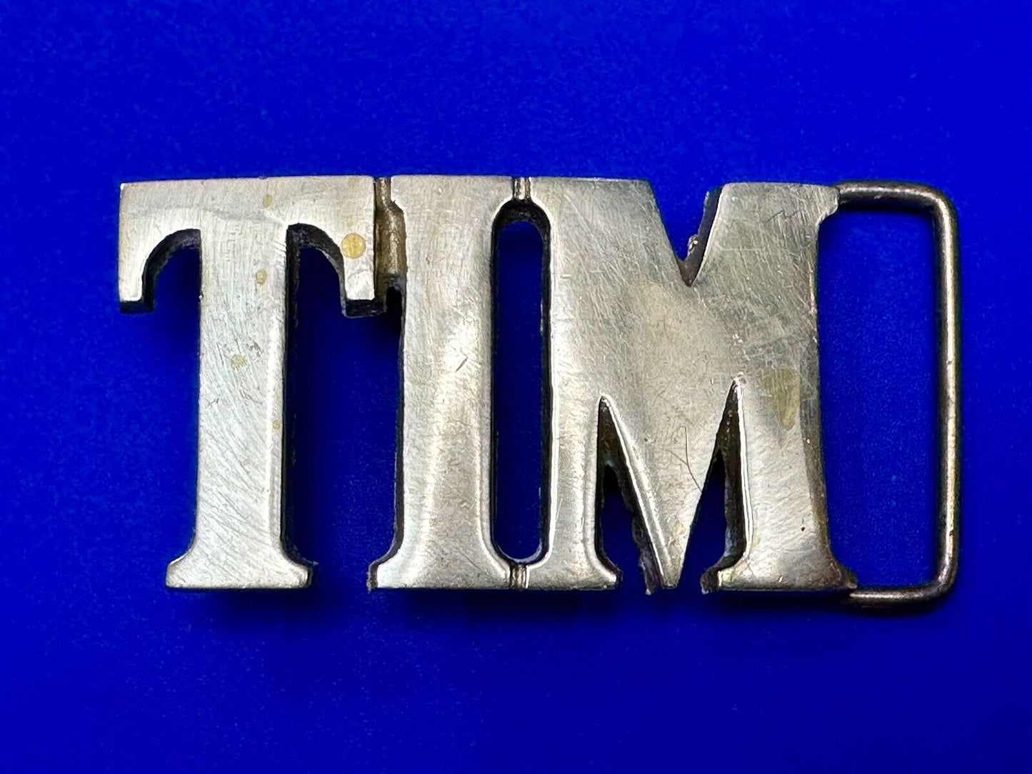 TIM Custom Name in cutout block letters solid brass belt buckle - Taiwan ROC