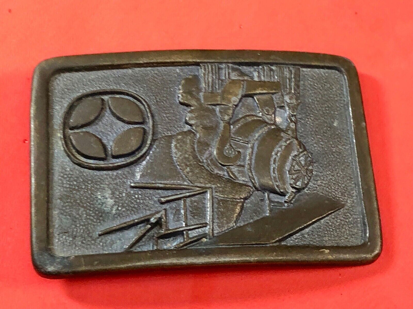 VINTAGE BRONZE 1977-1978 INLAND TOPS DINNER MINING BELT BUCKLE BY GEMCO