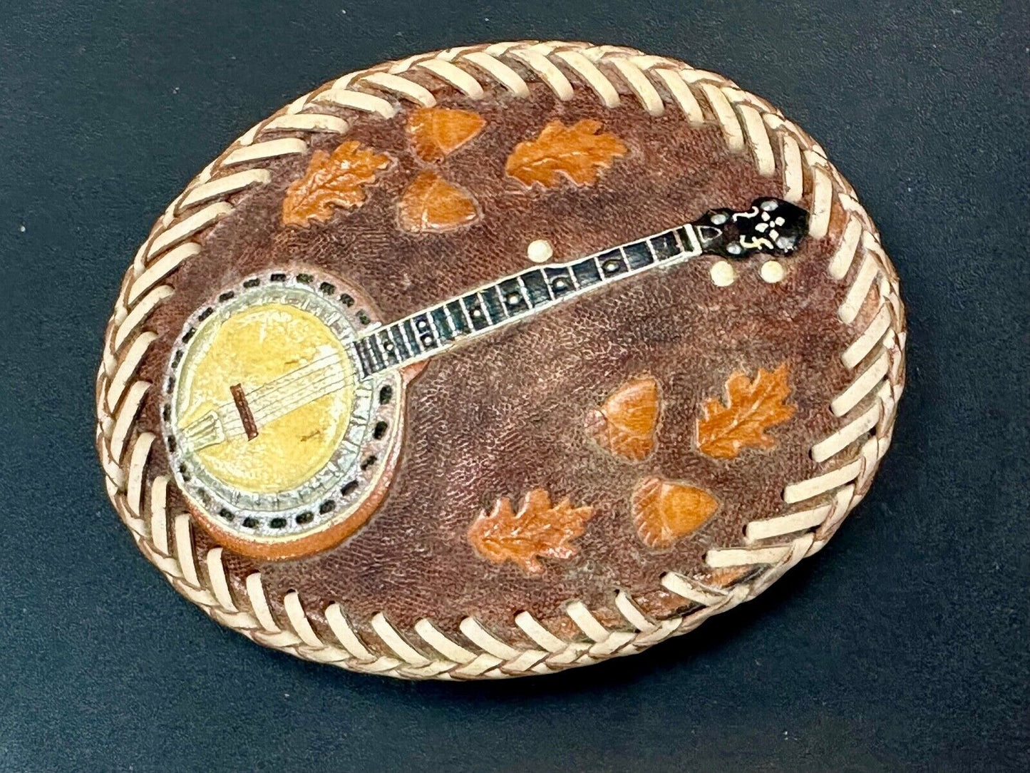 Banjo Country Music Bluegrass Pickers Gorgeous Snake Skin Vintage Belt Buckle