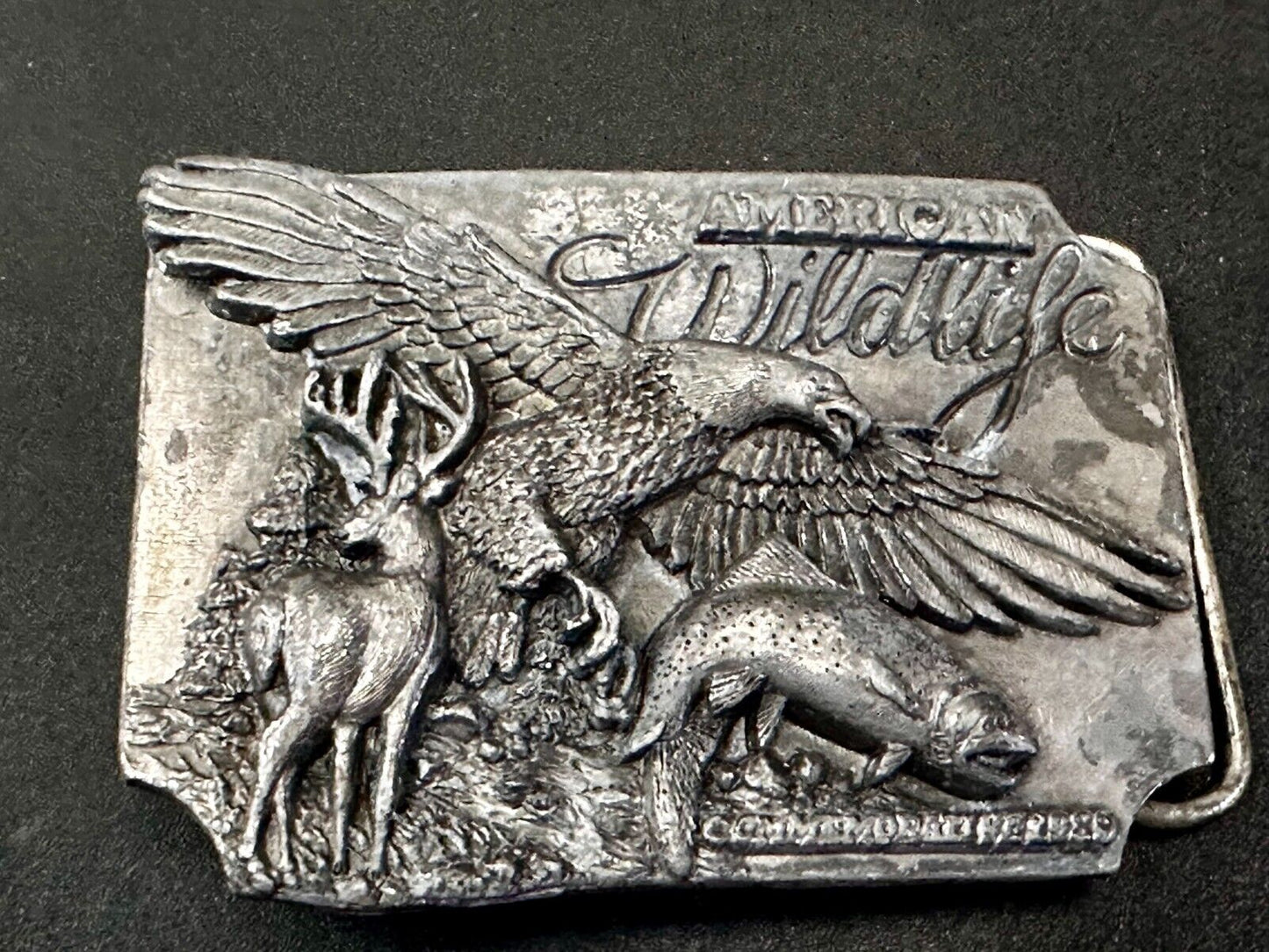 Americas Great Wildlife Deer Eagle VTG 1989 Commemorative Siskiyou Belt Buckle