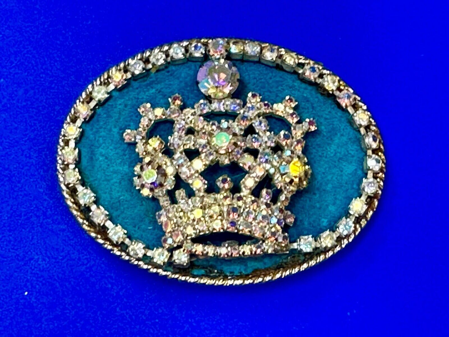 Bejeweled Gorgeous CROWN - Art artisan oval Belt Buckle