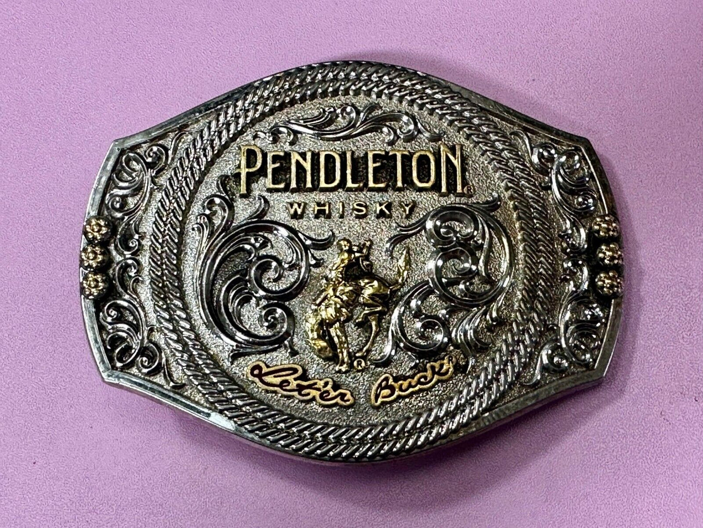2021 Pendleton whiskey Let'er Buck Rodeo Cowboy Montana Silversmiths Belt Buckle