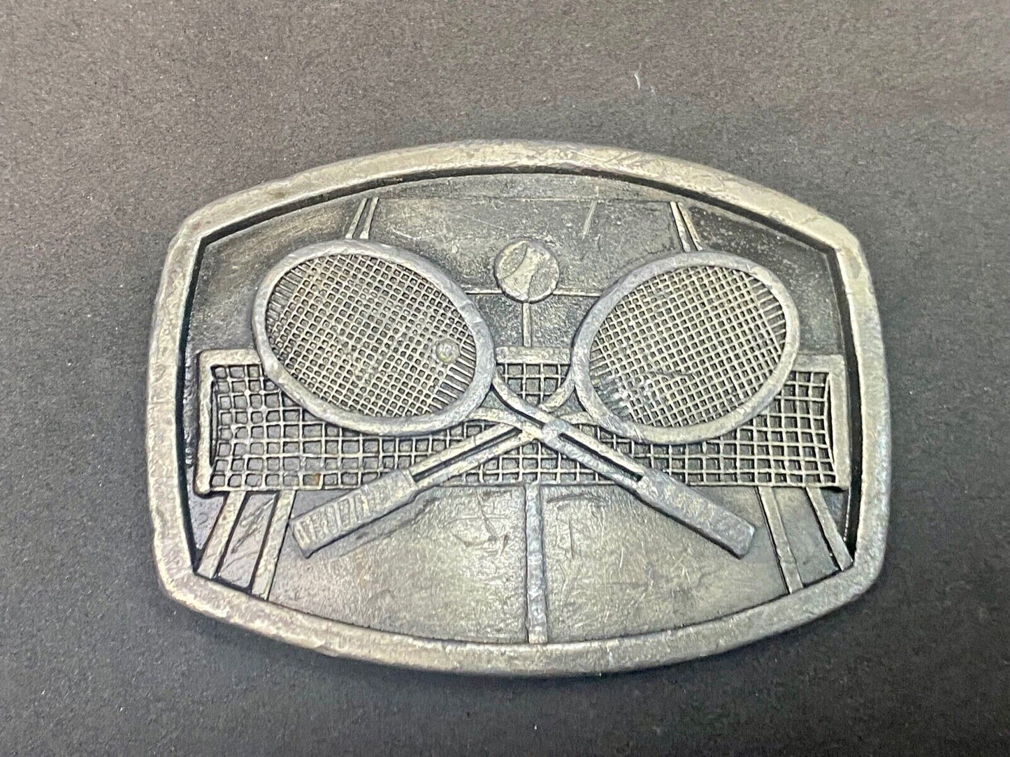 Vintage 1977 Tennis Sport Racquet Racket Court Net Tennis Ball Belt Buckle