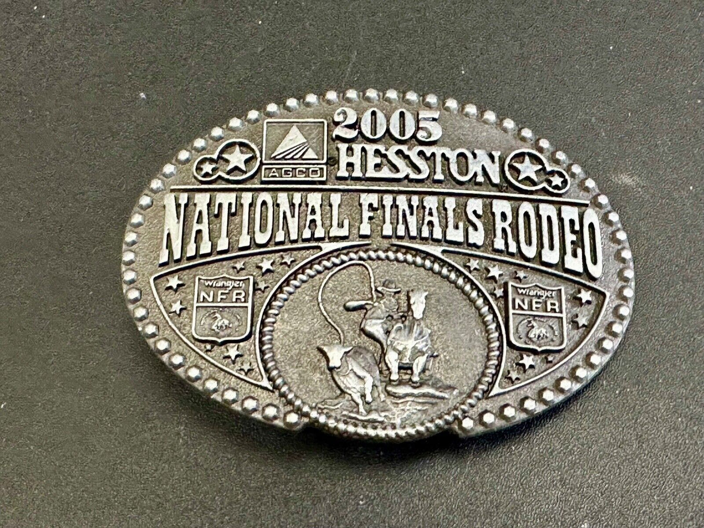 2005 youth Sized Hesston National Finals Rodeo Bull Riding Cowboys belt buckle