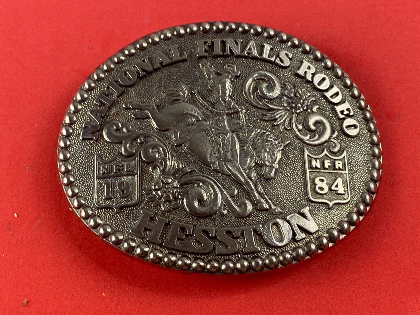 1984 Nfr Finals Rodeo Horseback Cowboy Adult Belt Buckle By Fred Fellows