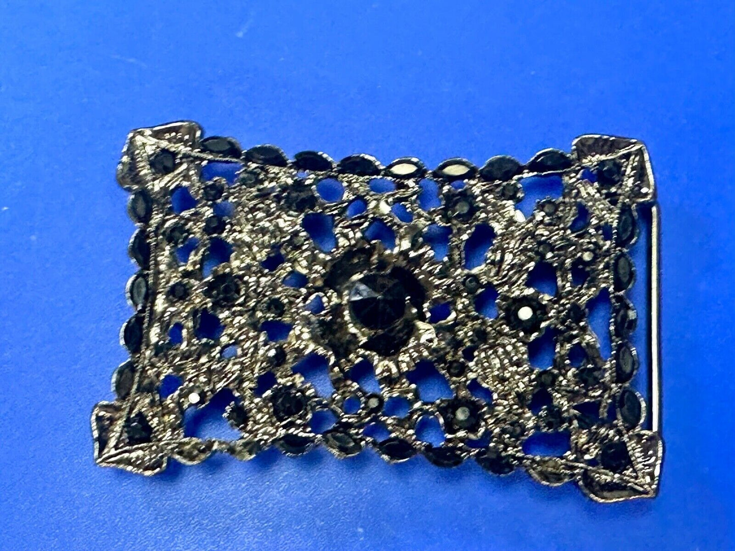 Unique black Victorian vibe black Rhinestone accented see through Belt Buckle