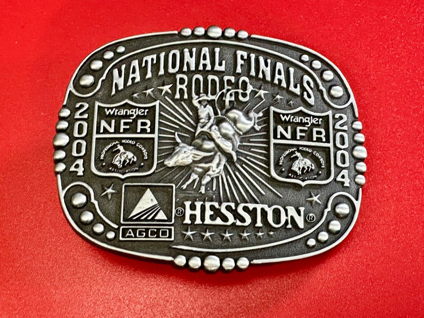 2004 Youth Sized Hesston National Finals Rodeo Bull Riding Cowboys belt buckle