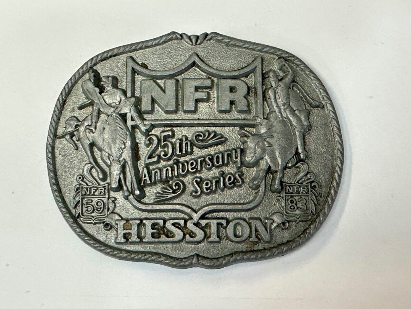 25th Anniversary Series NFR Rodeo Vintage HESSTON Cowboy belt buckle