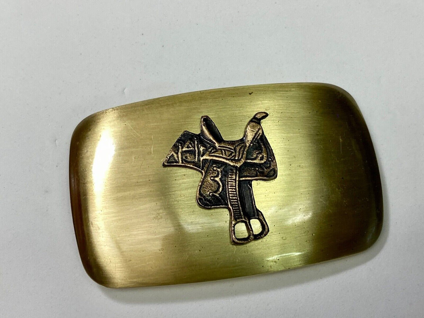 Vintage Chambers Signed Horse Saddle Western Belt Buckle