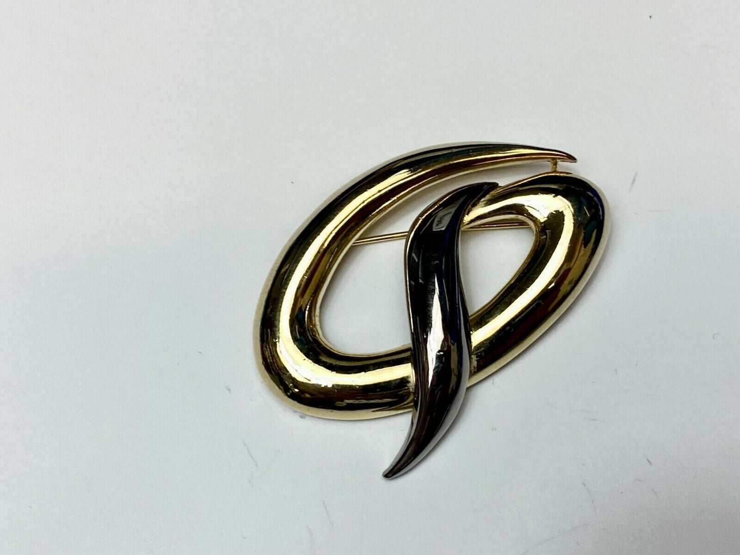 Vintage Brooch MJENT M Jent gold tone Abstract swirl wave Large lapel pin