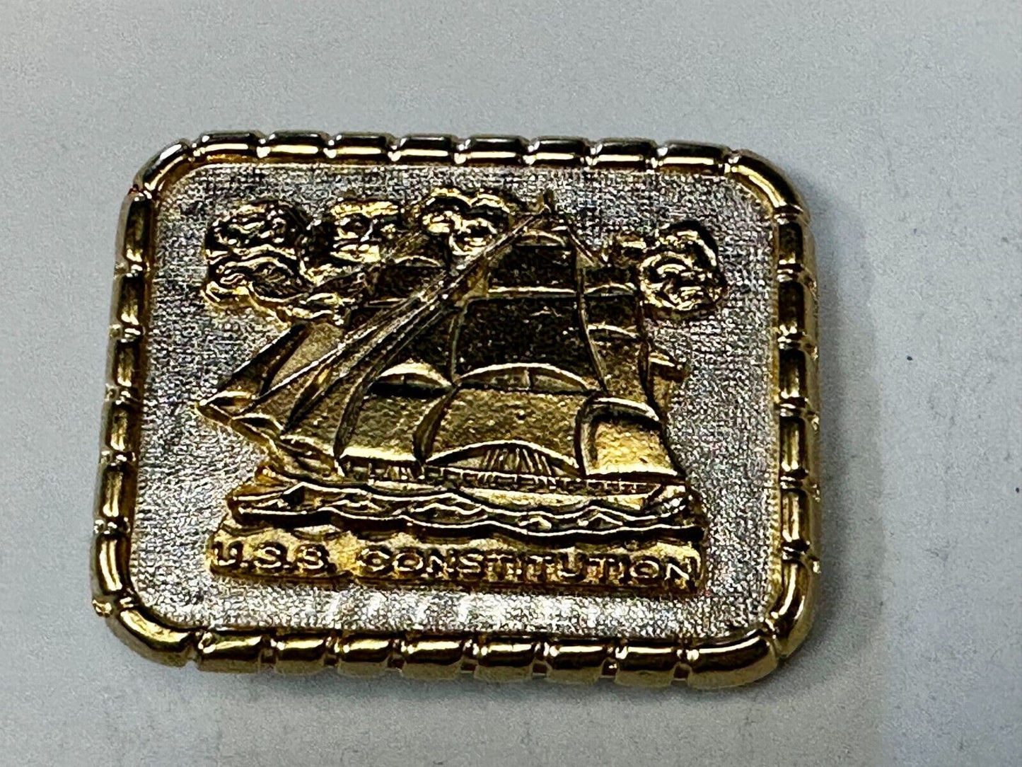 USS Constitution Masted Ship USA Small Two Tone Commemorative NOS Belt Buckle