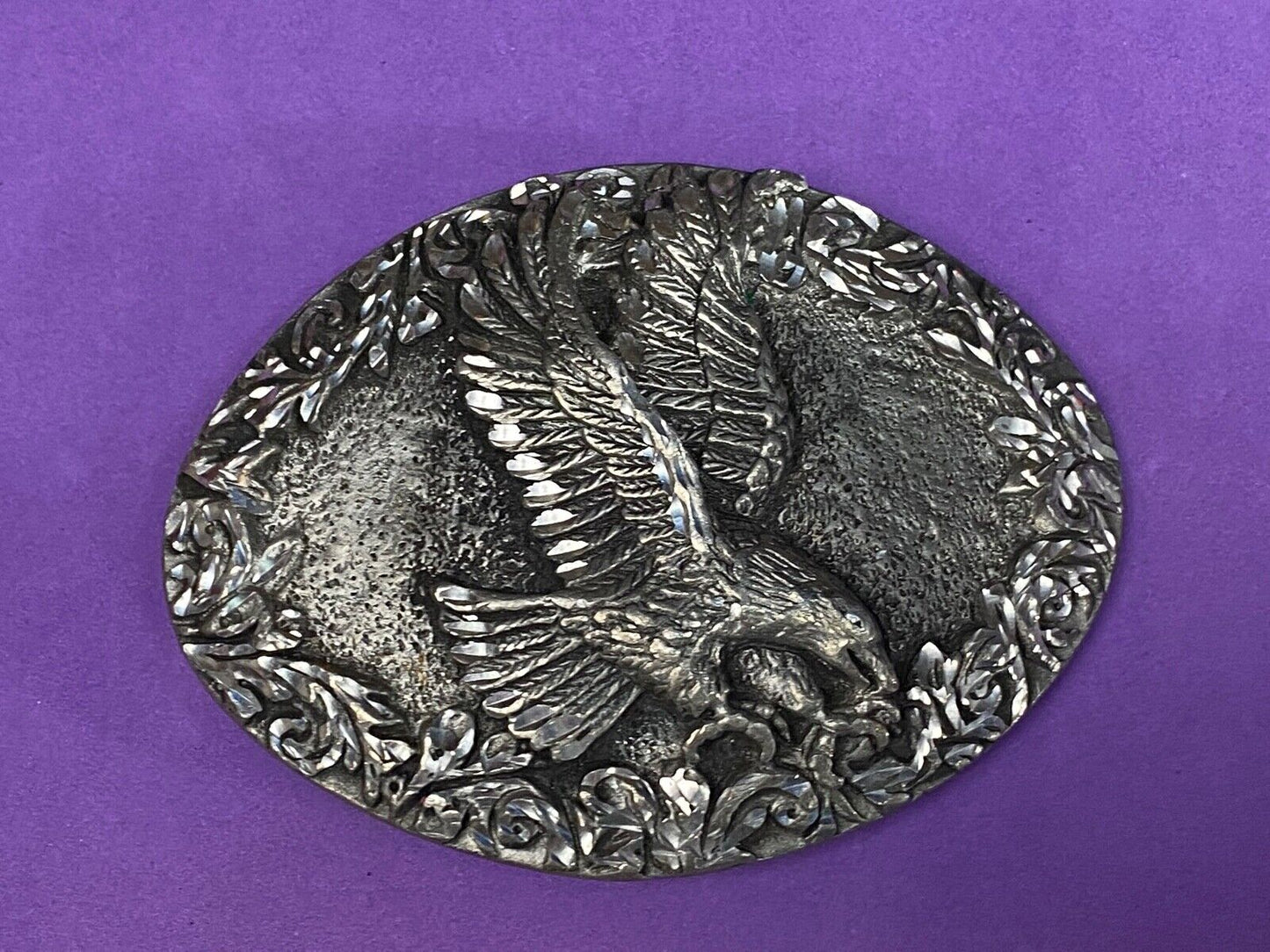 1993 Patriotic American Bald Eagle Western Diamond Cut Pewter Belt Buckle