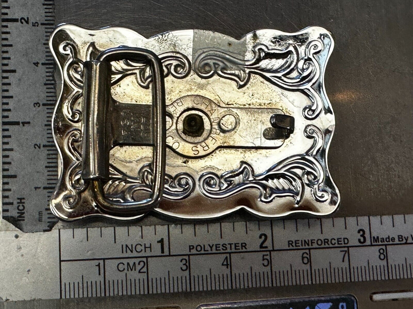 Vintage Cowboys Longhorn W/ Engraved Swirl Pattern Belt Buckle By Chambers