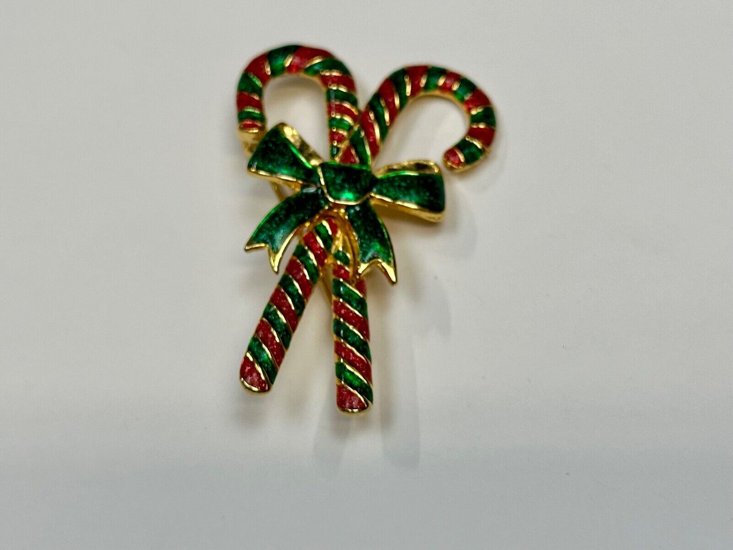 Vintage Candy Cain Pair with bow Christmas Holliday Brooch by AAI