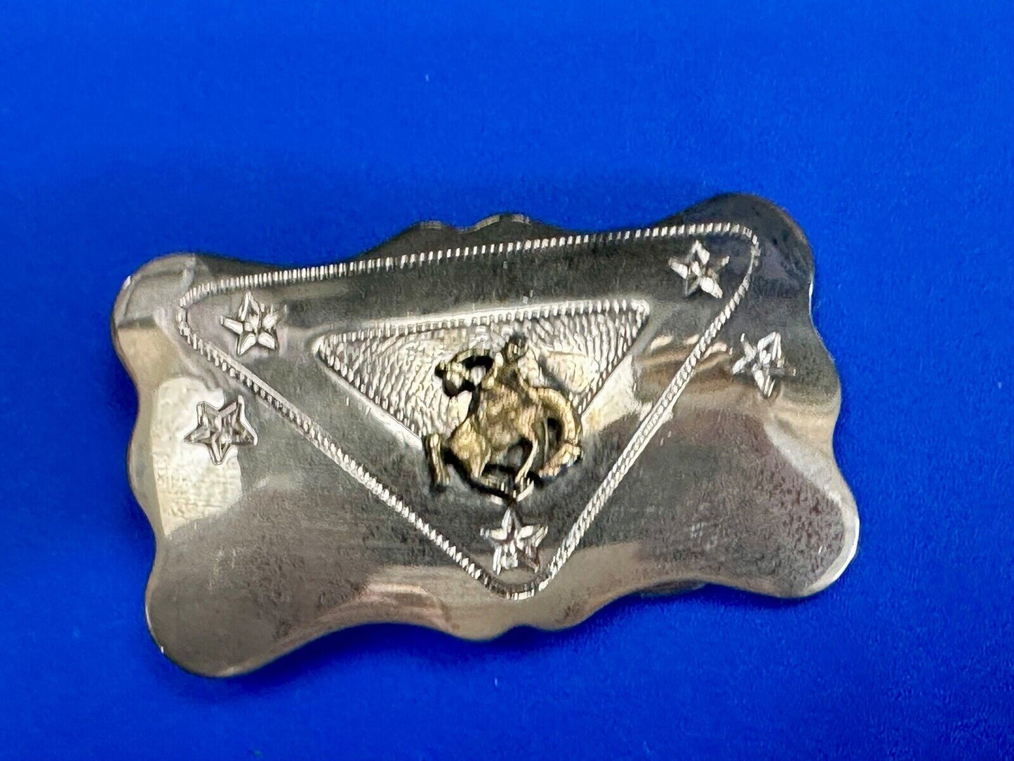 Vintage Cowboy Saddle Bronc western two tone belt buckle with star accents
