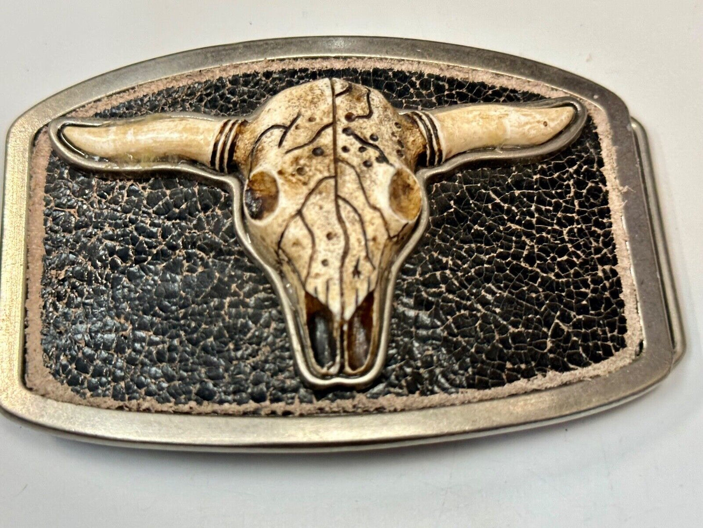 Texas Longhorn Silver tone Faux Leather backing Belt Buckle by Classico Itallio
