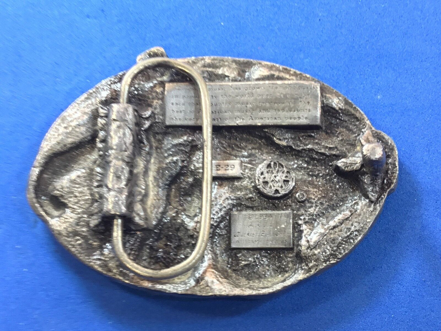 Vintage enamel COUNTRY MUSIC tribute E-29 Pewter Belt Buckle