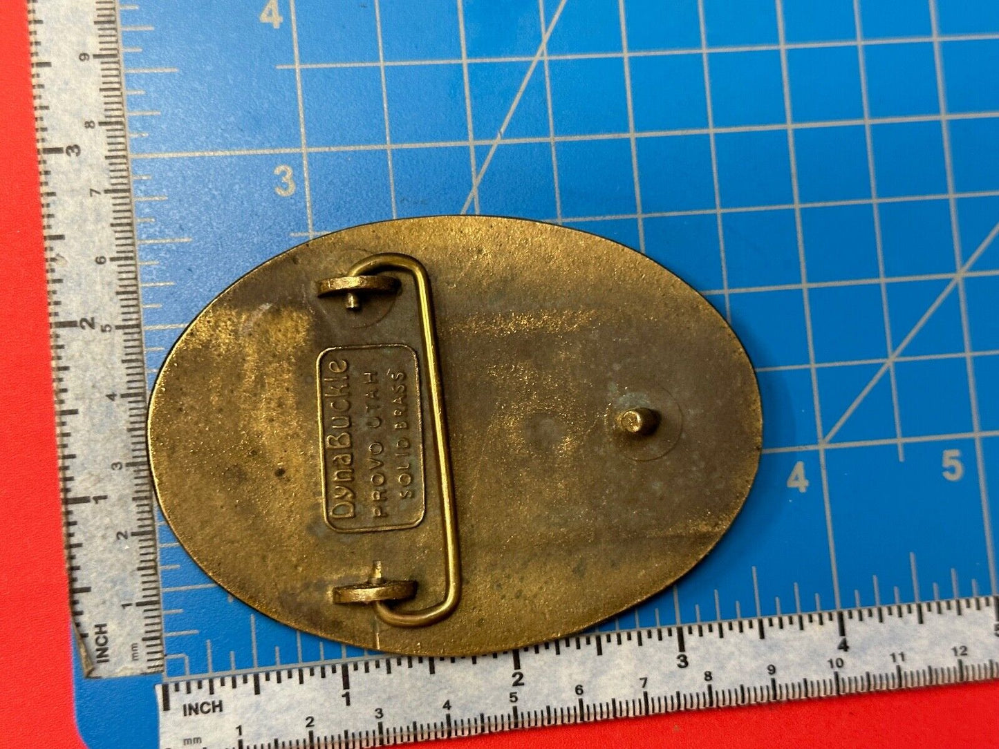 Vintage 1987 TIC Chimney Creek Gold Project Safety award brass belt buckle