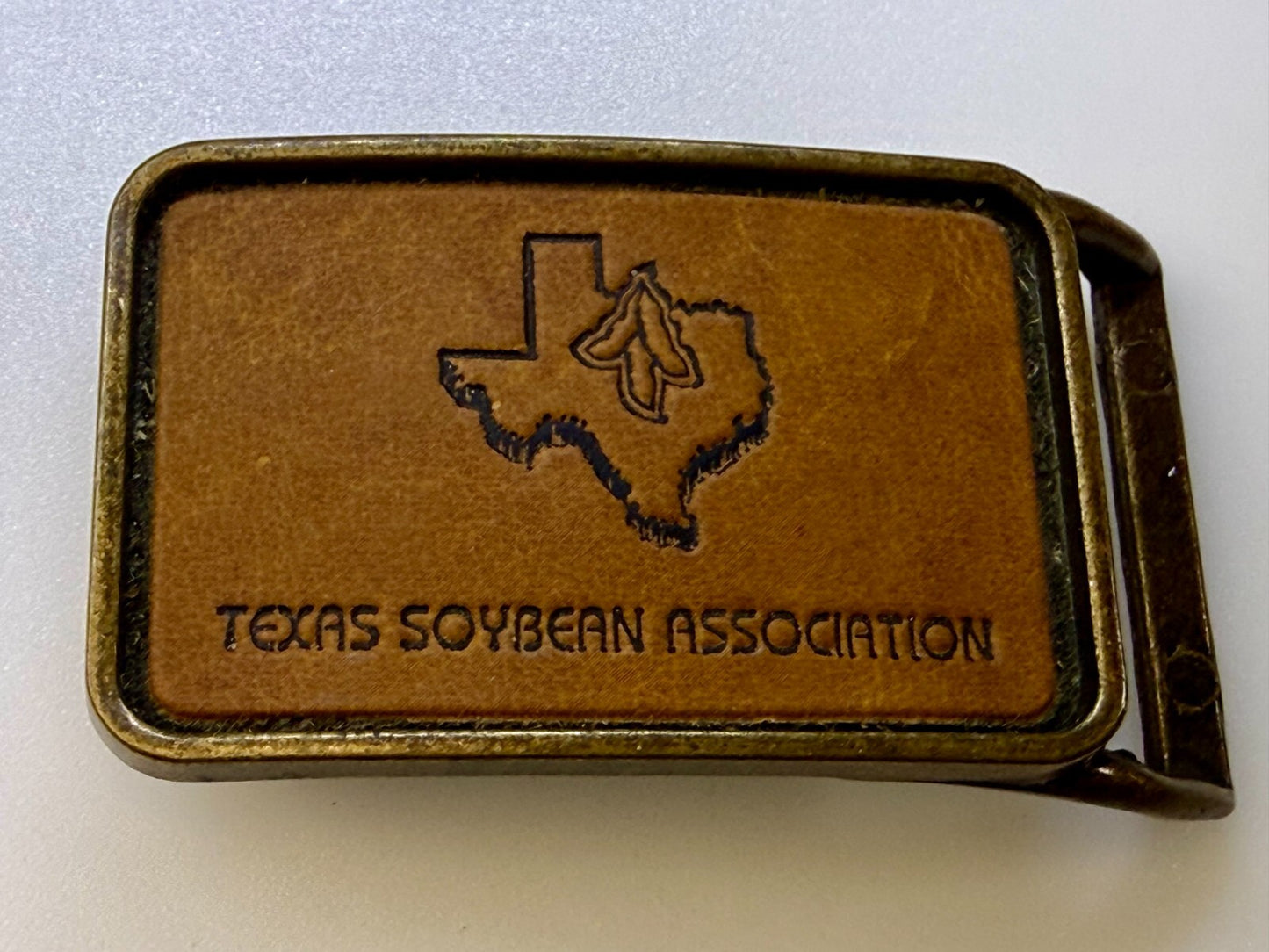 Texas Soybean Association Leather on Metal Commemorative Belt Buckle