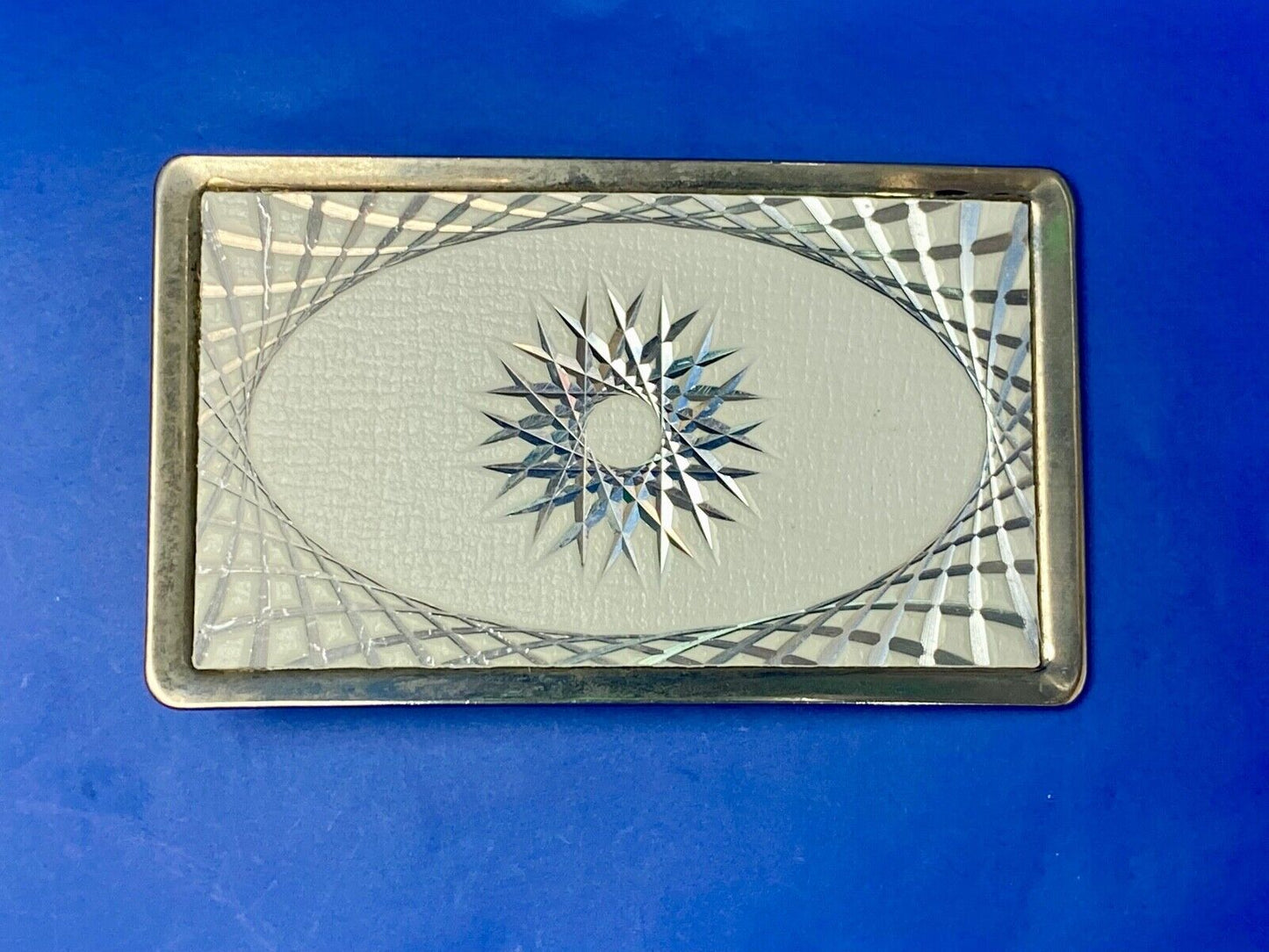 Vintage Etched Star Swirl Burst Pattern Western White & Silver Belt Buckle