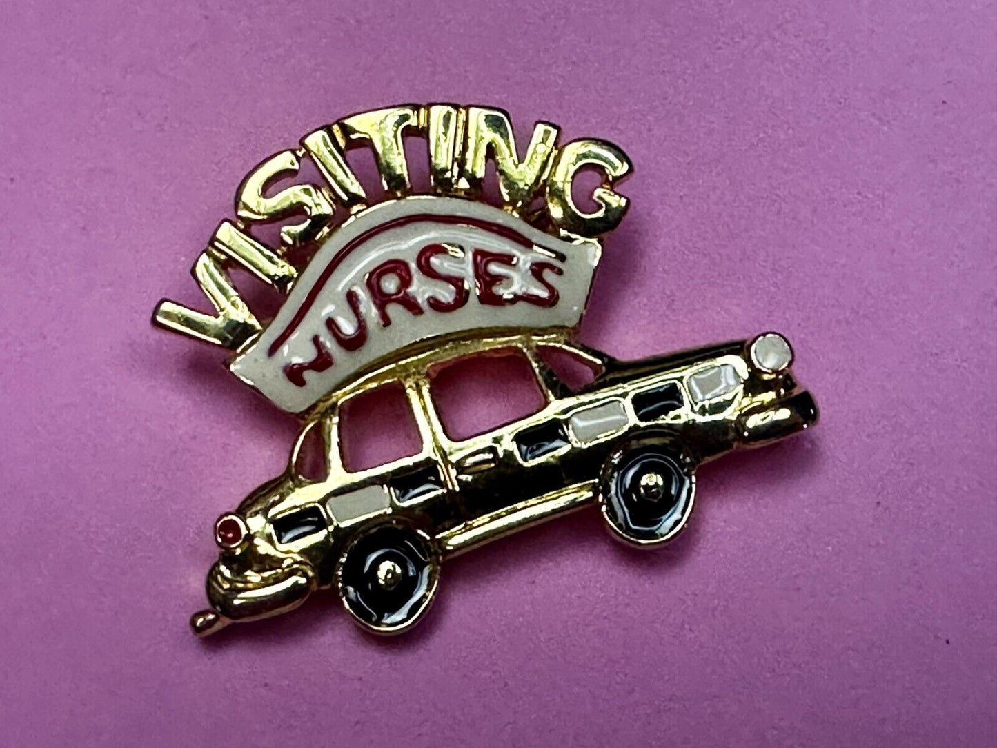 Traveling Nurses in Car Medical EMT Vintage Gold Tone Brooch / Pin by Ren