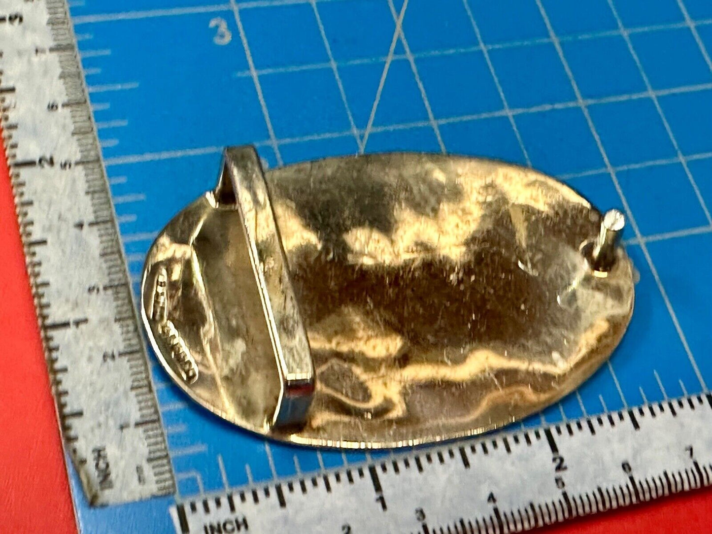 Vintage Alpaca Mexico Silver Tone Abalone Shell Pattern Oval belt buckle