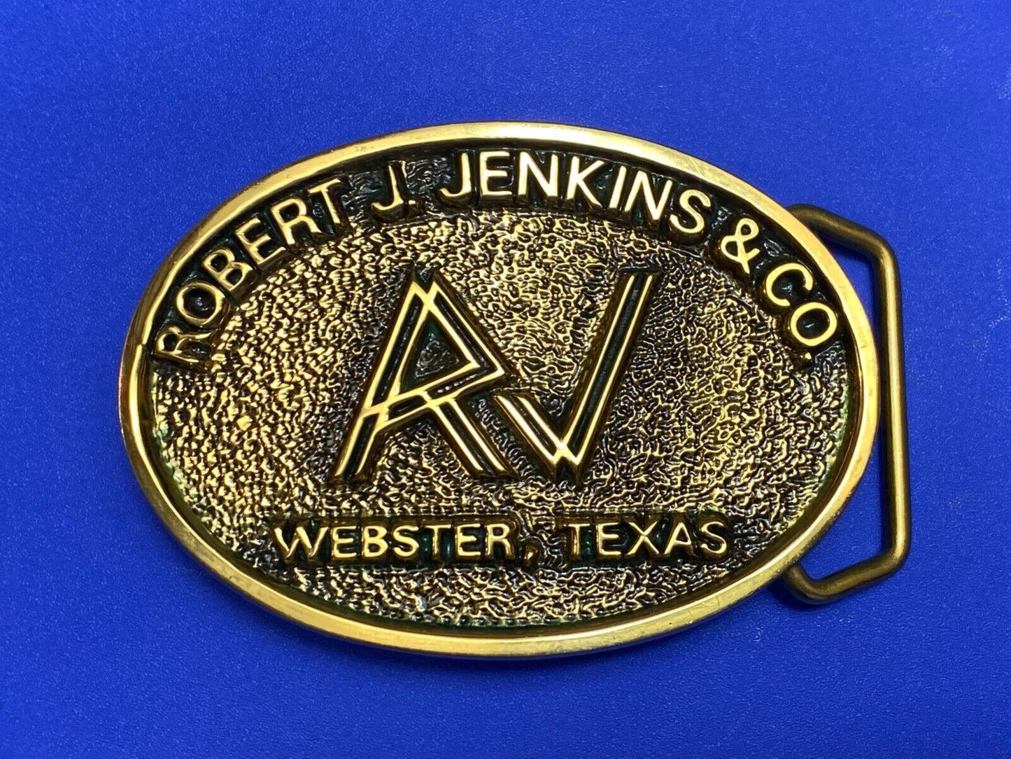 Vintage 1983 Robert Jenkins and co Webster Tx solid brass belt buckle by BTS