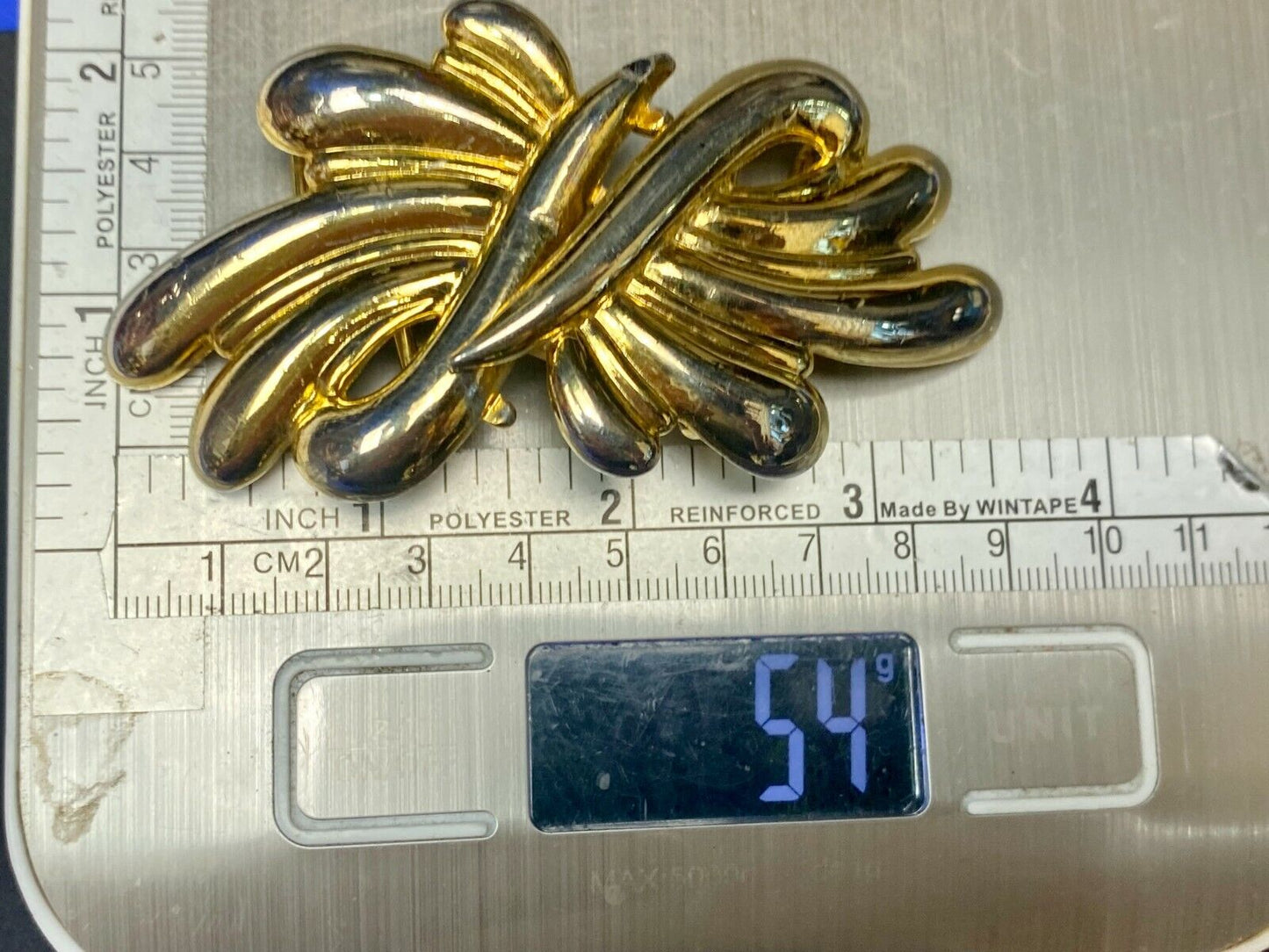 Two Piece Interlocking Gold Tone Wavey Knot Belt Buckle Signed Paquette