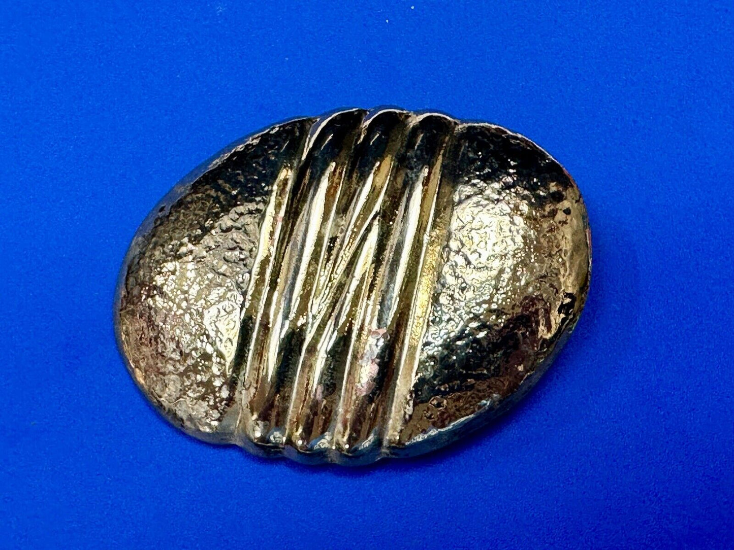Vintage Chunky Gold Tone Raised belt buckle Scarf Slide Holder marked A