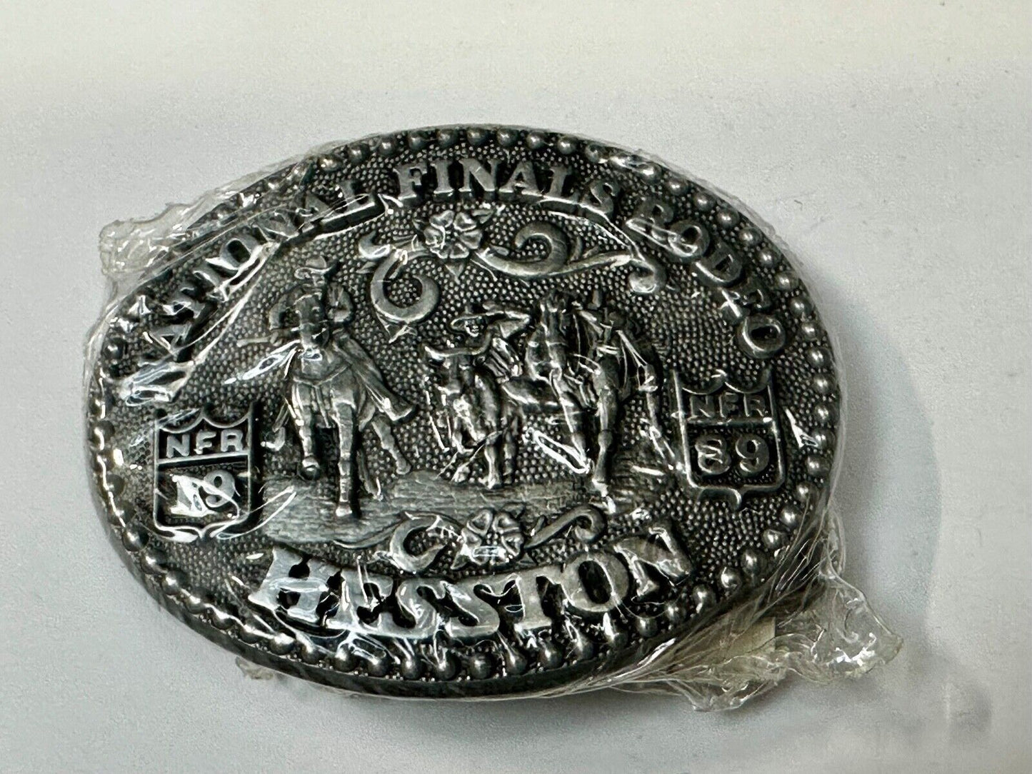 1989 NFR National Finals Rodeo NOS Youth Size Hesston Commemorative Belt Buckle