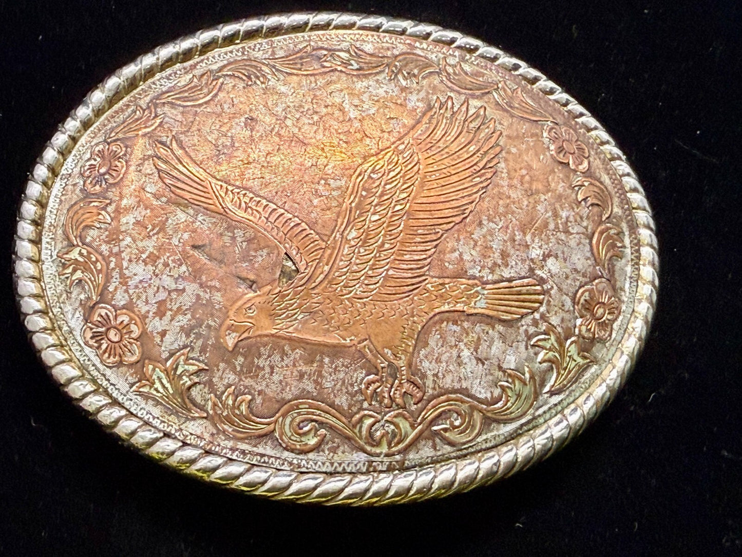 American Bald Flying Eagle Flower Swirl Ornate Brown Color Belt Buckle W USA