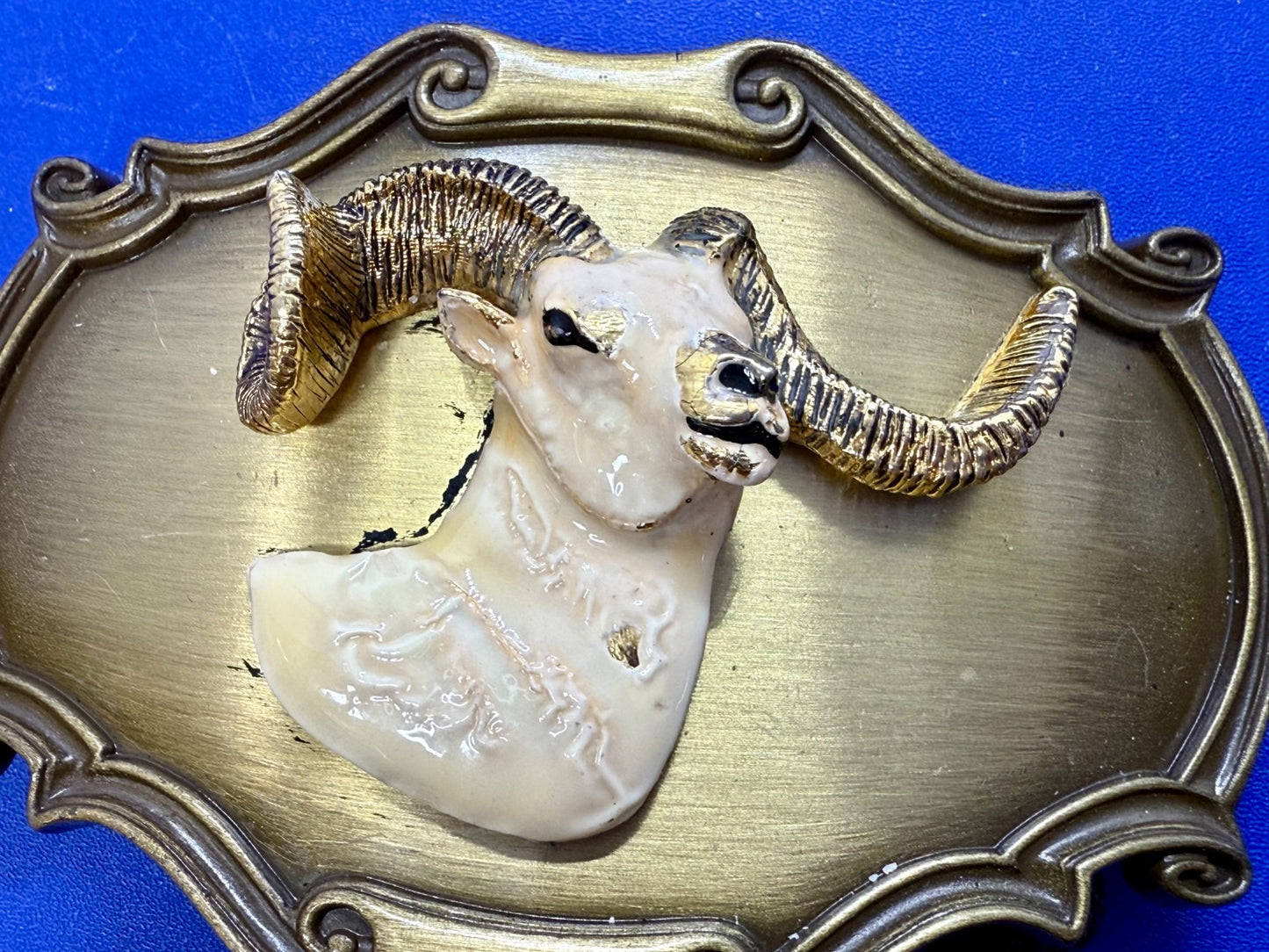 3D Big Horn Sheep Ram Head Mountain Goat Vintage 1978 Rain-Tree Belt Buckle