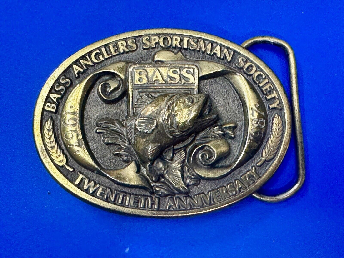 1987 BASS Bass Anglers Sportsman Society Fishing 20th Anniversary Belt Buckle