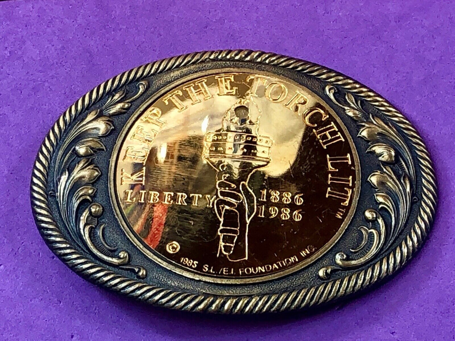 Vintage Coin Centerpiece Western Belt Buckle - Keep the torch lit - American