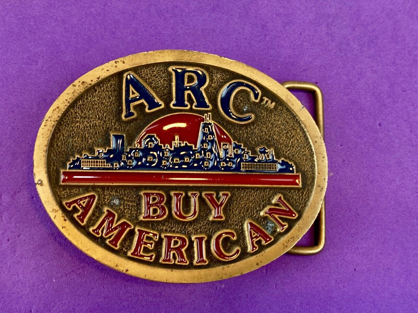 ARC Buy American C+D Hit 1980's Enamel Advertising Numbered USA Belt Buckle